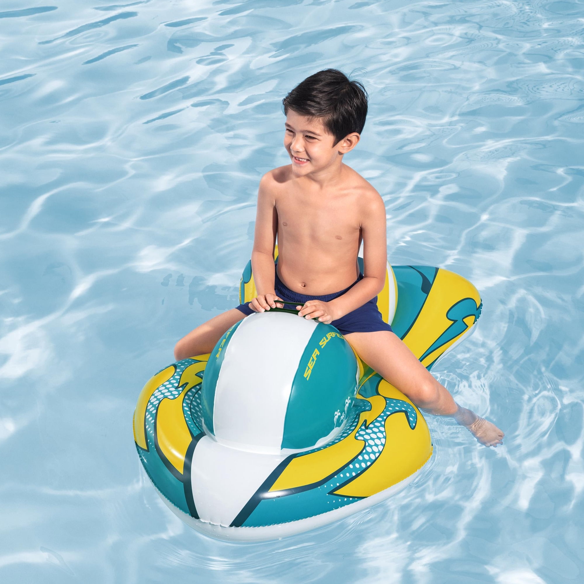 H2OGO! Sea Surfer Pool Float - Teal & Yellow, Inflatable Jet Ski