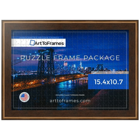 ArtToFrames 15.4x10.7 Inch - 39x27 CM Brown Puzzle Frame for 300 piece Puzzles.1.25 Inch Custom Wood Puzzle Frames, Contrast Walnut - Comes with Regular Glass