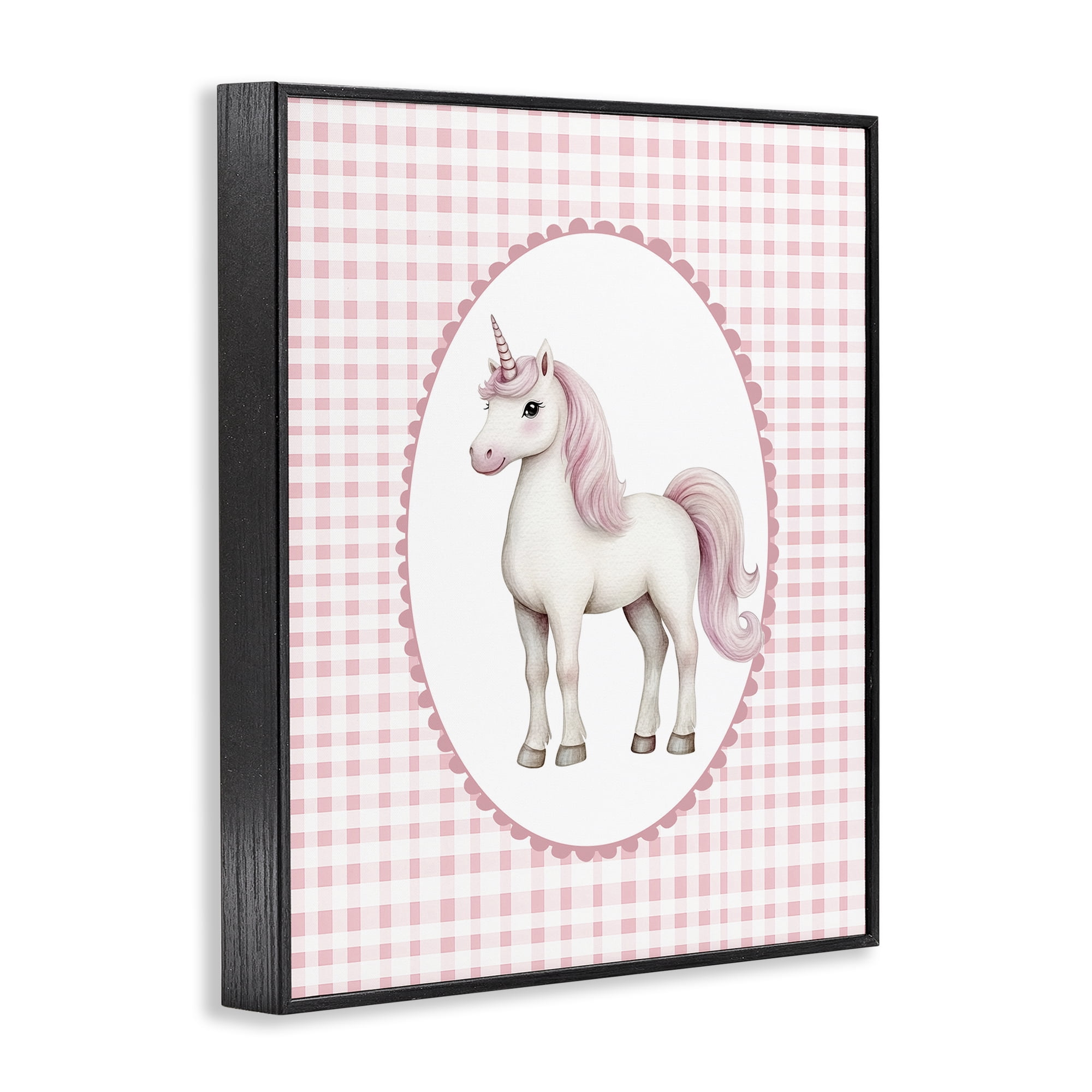 Stupell Industries Pink Gingham Unicorn Black Framed Giclee Art, design by Christine Simpson Art