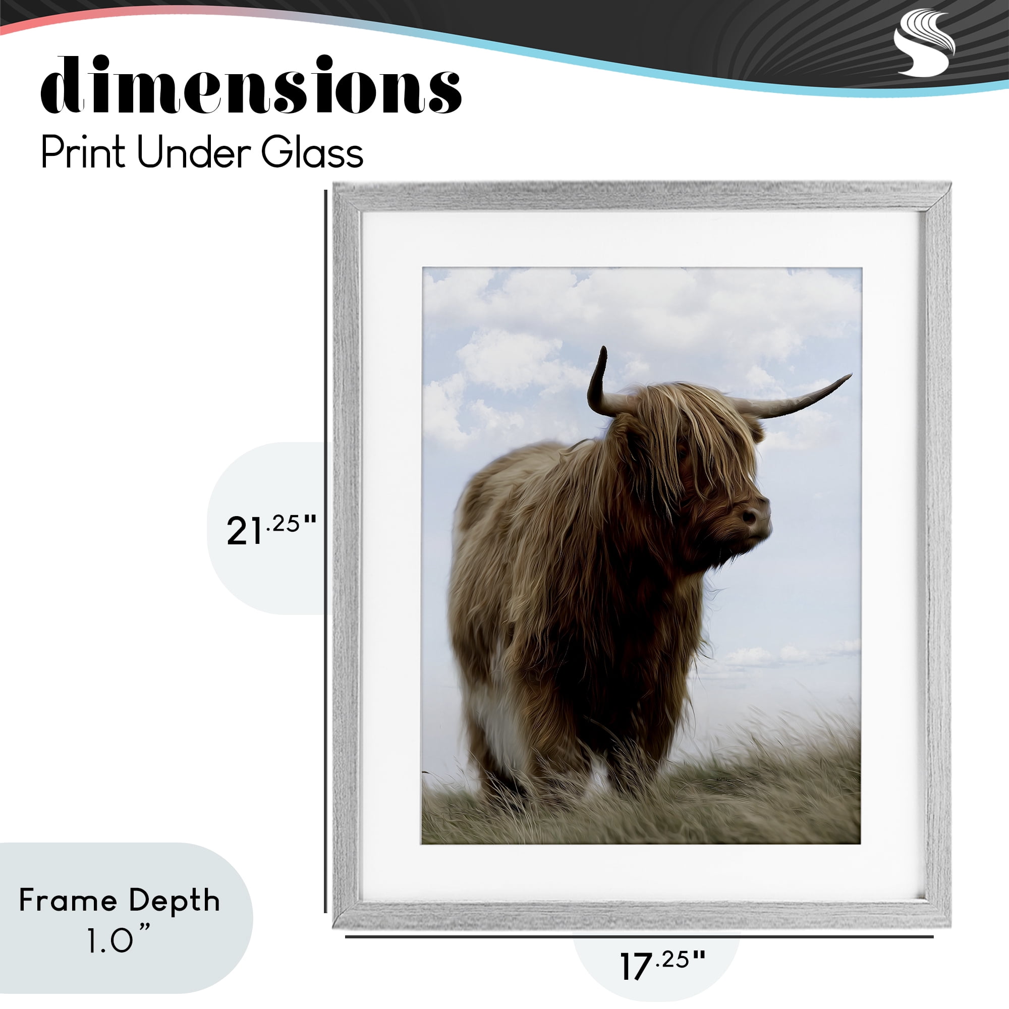 Stupell Industries Restful Look Highland Cattle Gray Framed Print Under Glass, design by Marcus Prime