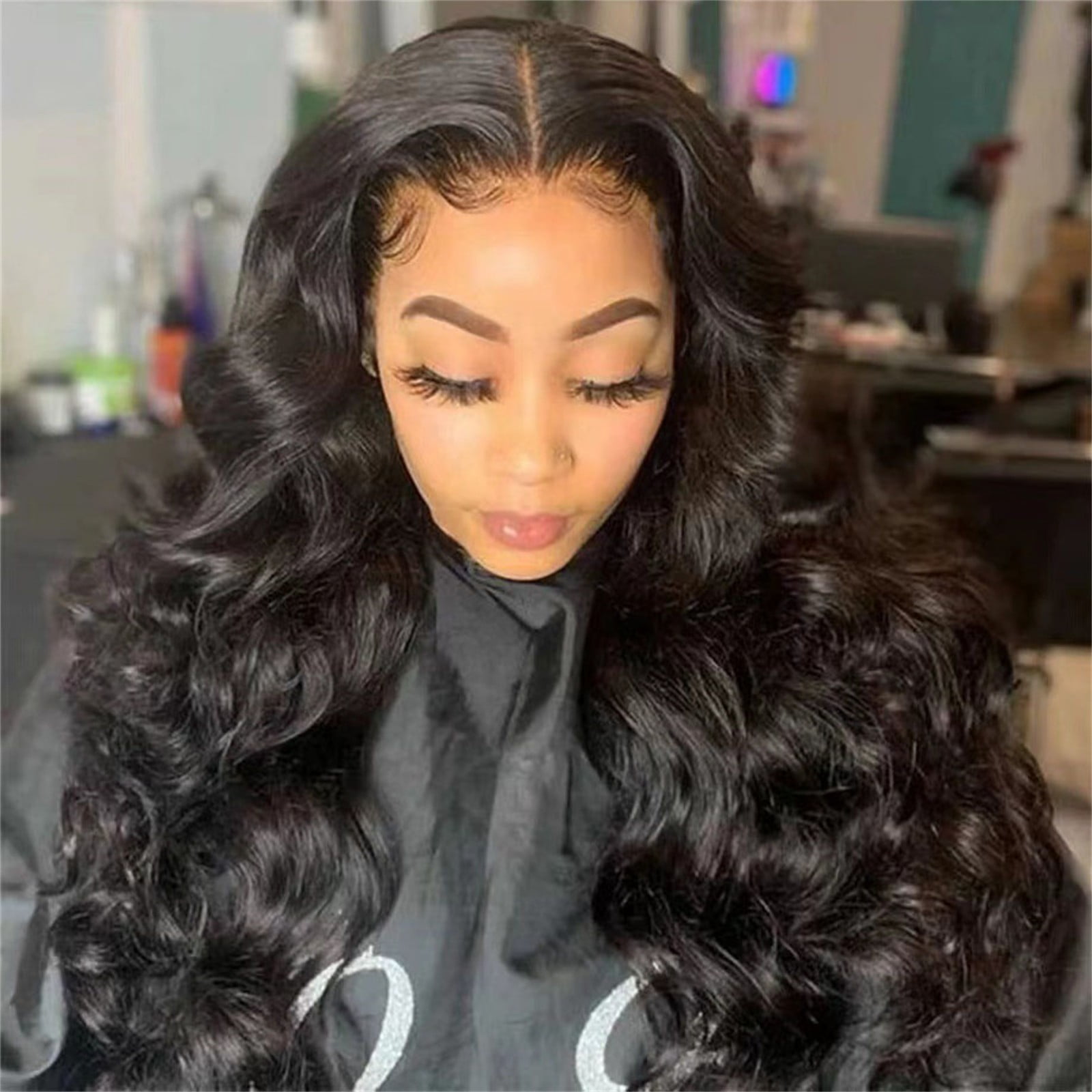 LHWEN Lace Front Wigs Human Hair 22 Inch Lace Front Wigs Pre Plucked With Baby Hair 180% Density Glueless Human Hair Wigs For Black Women Transparent Lace Frontal Wigs Natural Black
