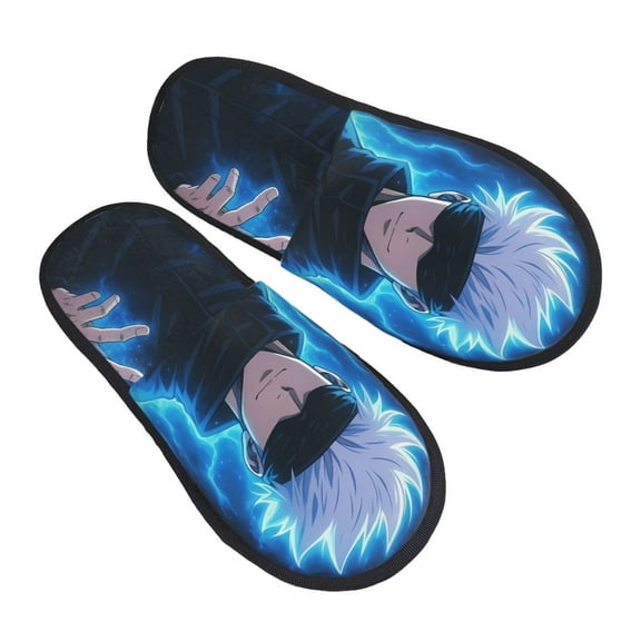 Jujutsu Kaisen Satoru Gojo Furry Slippers For Men Women Fuzzy House Slippers Winter Anti-Slip Indoor And Outdoor Slip On Shoes Medium