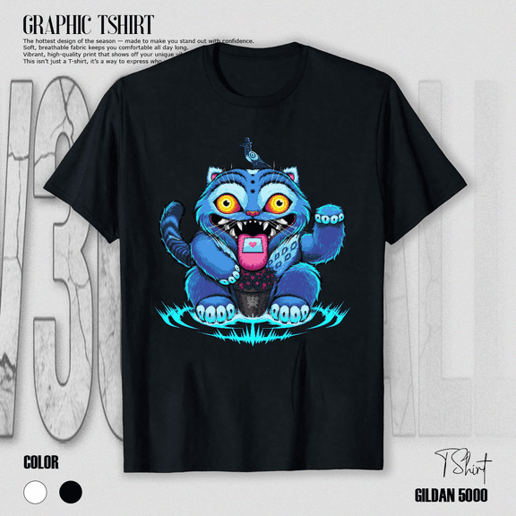 Funny Blue Derpy Money Tiger Cartoon Animal Graphic Art T-Shirt V16664, for Men & Women, up to Size 5XL