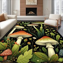 Flatwoven High Traffic Area Rug, Whimsical Moth and Mushroom Fusion, Non Slip, Stain Resistant, Washable Area Rugs for Living Room, Bedroom(Green, 2X3)