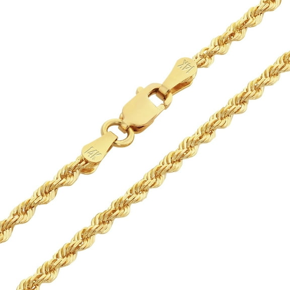 Nuragold 14k Real Yellow Gold 1.8mm Solid Rope Chain Diamond Cut Necklace (16"-30") Italian Jewelry for Men & Women