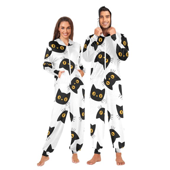 Cute Black Kitten Adult onesie Pajamas, Crystal Velvet Ultra Soft Warm Jumpsuit for Men and Women