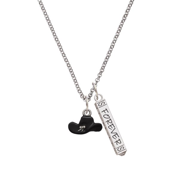 Delight Jewelry Silvertone Black Cowboy Hat Silvertone Forever Bar Charm Necklace, 23"