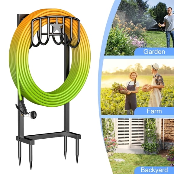 OLV Garden Hose Holder Heavy-Duty Freestanding Metal Stand,Holds 150FT Hose,Stable 4-Spike Base