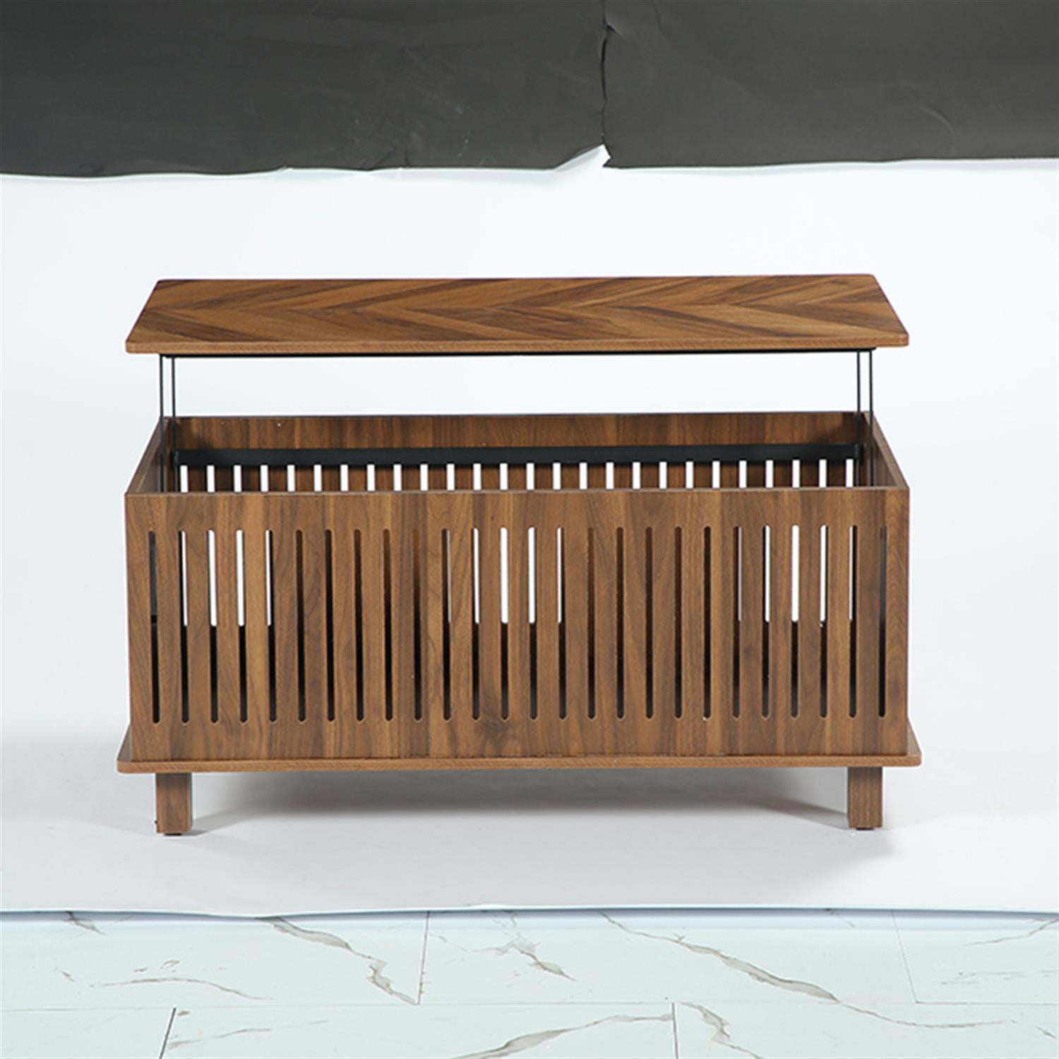 Demi Bonn 43" Coffee Table, Wood Lift Top Center Table With Large Storage & Fence Design for Home Living Room, Office, Brown