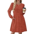 thumbnail image 2 of CharmCyan Women's Long Sleeve Pleated Round Neck Solid Color Casual Dress With Pockets Saffron M, 2 of 5