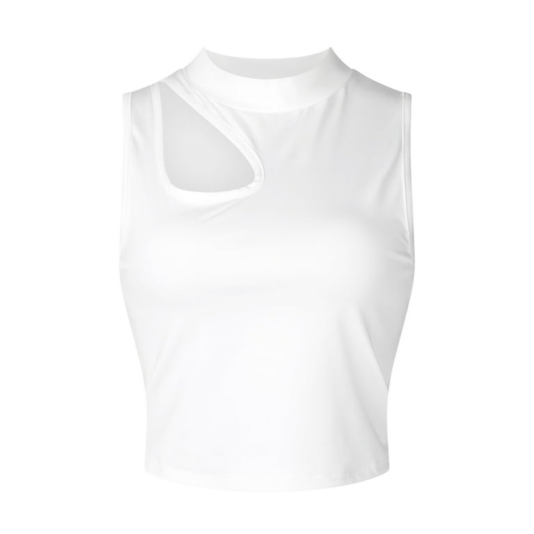 White Ribbed Tank - Keyhole Cutout Top - Crop Top - Women's Tops