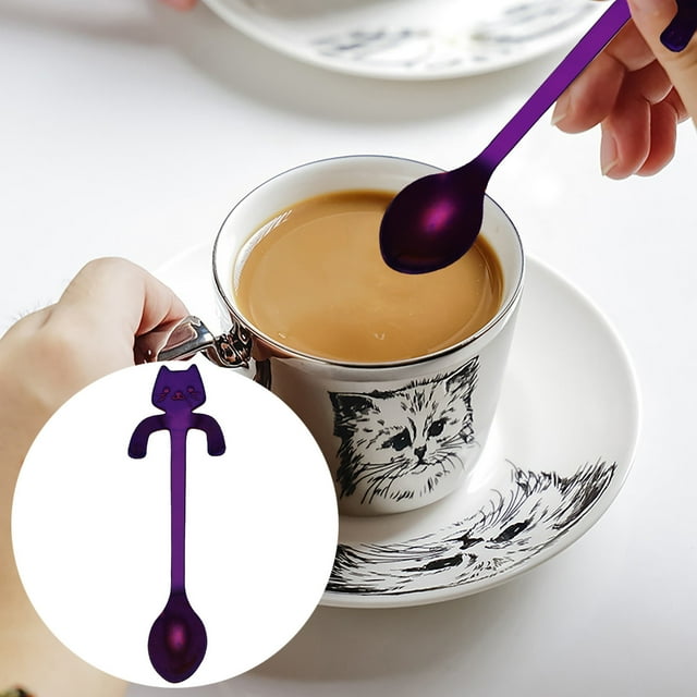 WIFKLSIIPG Cuillère Chat Manche Court Cuillères Coutellerie Café Outils pour Boire Gadgets de Cuisine