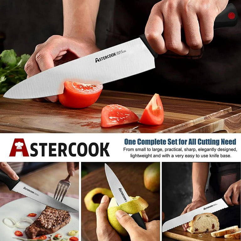 Astercook Knife Set with Built-in Sharpener Block Dishwasher Safe Kitchen  Knife Set with Block 14 Pcs High Carbon Stainless Steel Block Knife Set  with Self Sharpening and 6 Steak Knives 