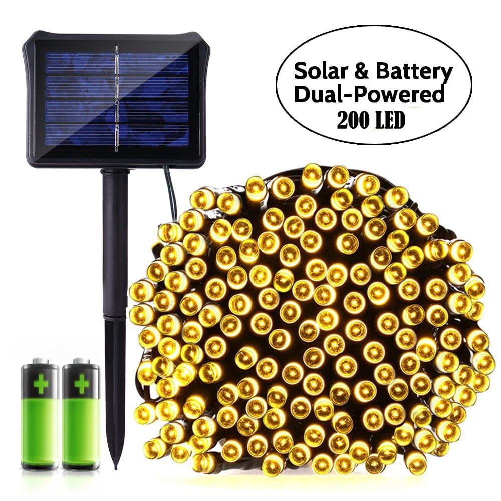 Qedertek Dual Solar Battery LED String Lights,72ft 200 LED Landscape