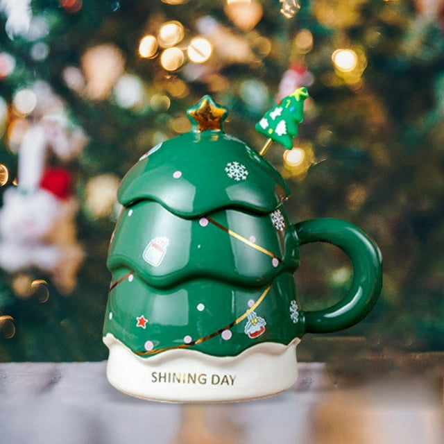 Taza de café de cerámica con árbol de Navidad, taza de mañana con árbol de Navidad, taza de té creativa, almacenamiento de té, tazas de agua para Verde perfecl Taza de café
