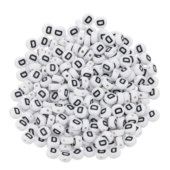 Uxcell Round Letter Beads, 300 Pcs Letter D Acrylic Alphabet Beads White Beads Black Letters for Jewelry Making Bracelets Making Necklaces DIY, Black