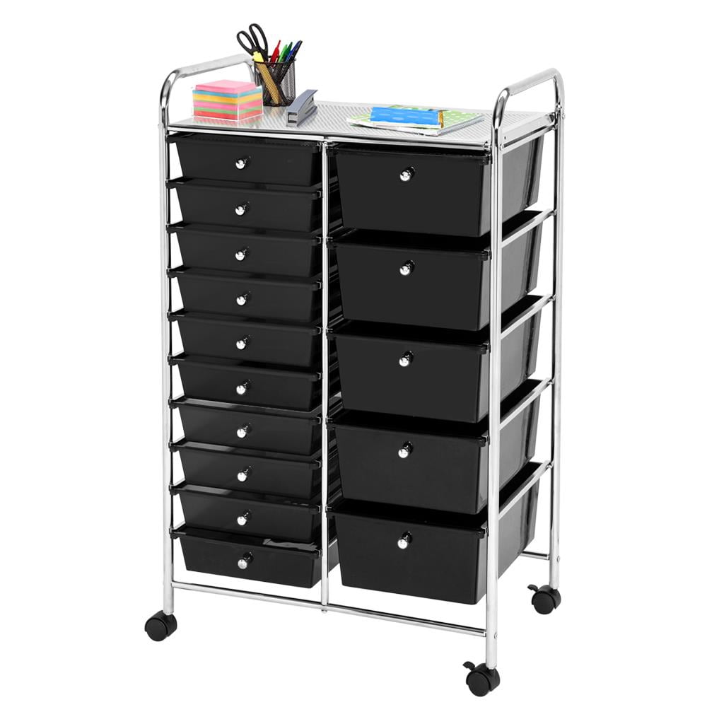 Ktaxon Rolling Cart Organizer Storage Cart with 15 Drawers,Black