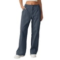 thumbnail image 3 of Women's Zip Front Palazzo Pants with Cargo Pockets High Waist Comfortable Wide Leg Trousers in Soft Cotton, 3 of 8