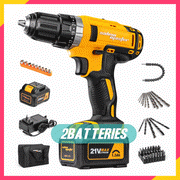 SALEM MASTER 21V Impact Drill with 2 Batteries, Cordless Drill Driver 350 In-lb Torque 25+3 Clutch, 3/8" Keyless Chuck, Variable Speed, Built-in LED Power Drill for Drilling Wall, Brick, Wood, Metal