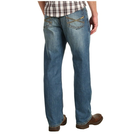 Stetson Men's 1520 Standard Straight Leg Fit Jean,Light Stone Wash with X Back Pocket Embroidery, 36x36