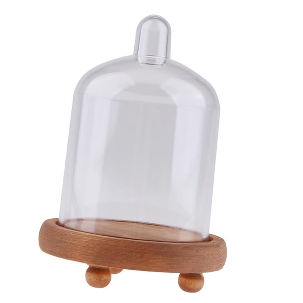 Soporte redondo de madera para tartas con base y cúpula de cristal Bajo Rojo Marrón