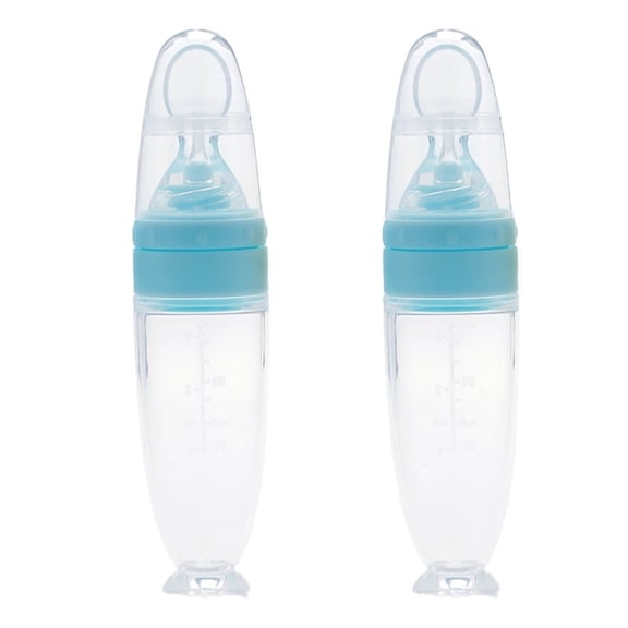 2 PCS Baby Silicone Feeding Bottle Spoon Baby Food Feeder with Standing Base for Infant Dispensing and Feeding