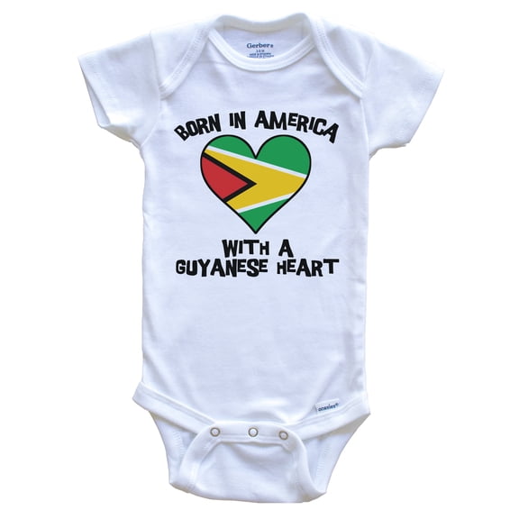 Born In America With A Guyanese Heart Baby Bodysuit Guyana Flag Baby Bodysuit, 0-3 Months White