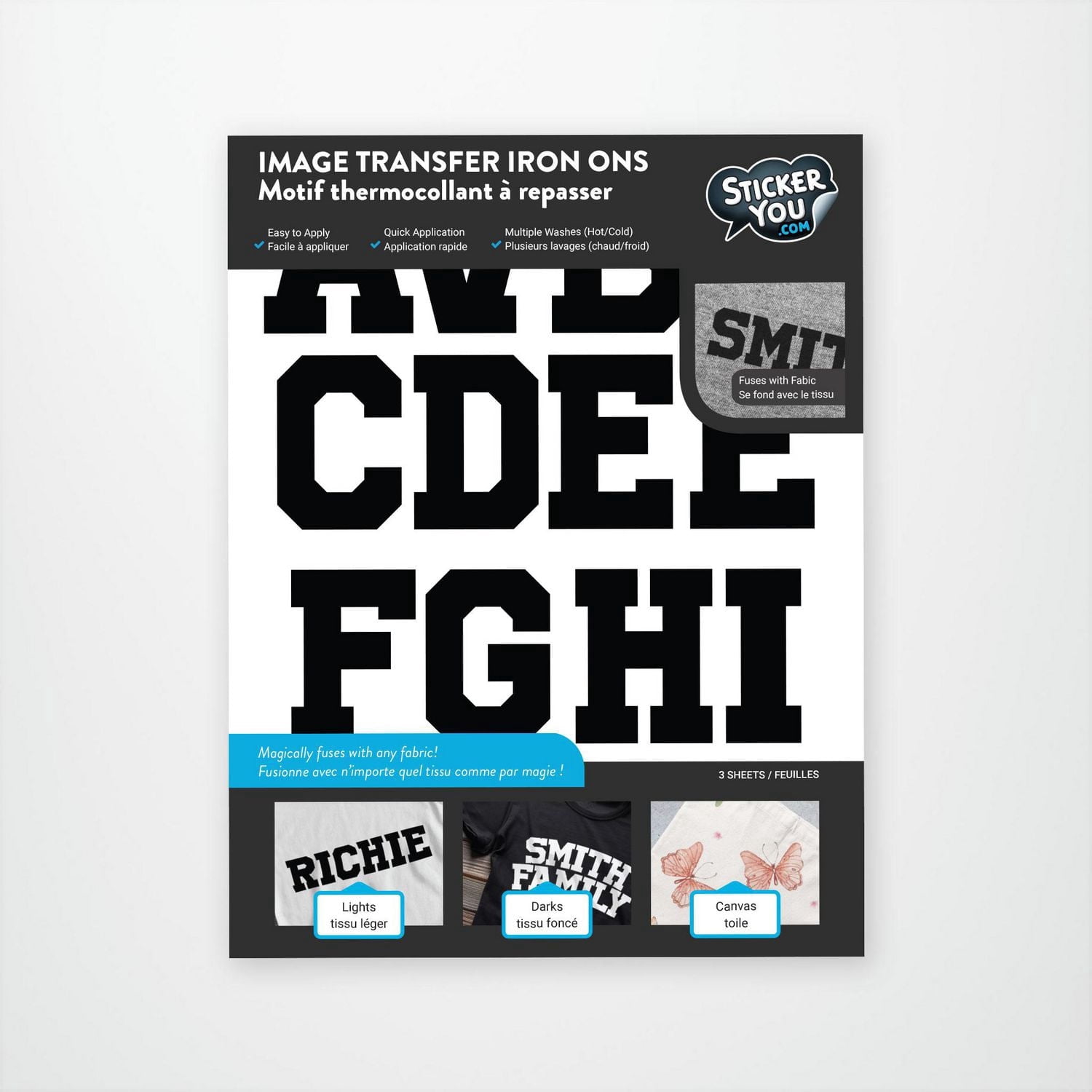 Iron-on UV/DTF transfer letters and numbers full alphabet for tshirts, bags and more