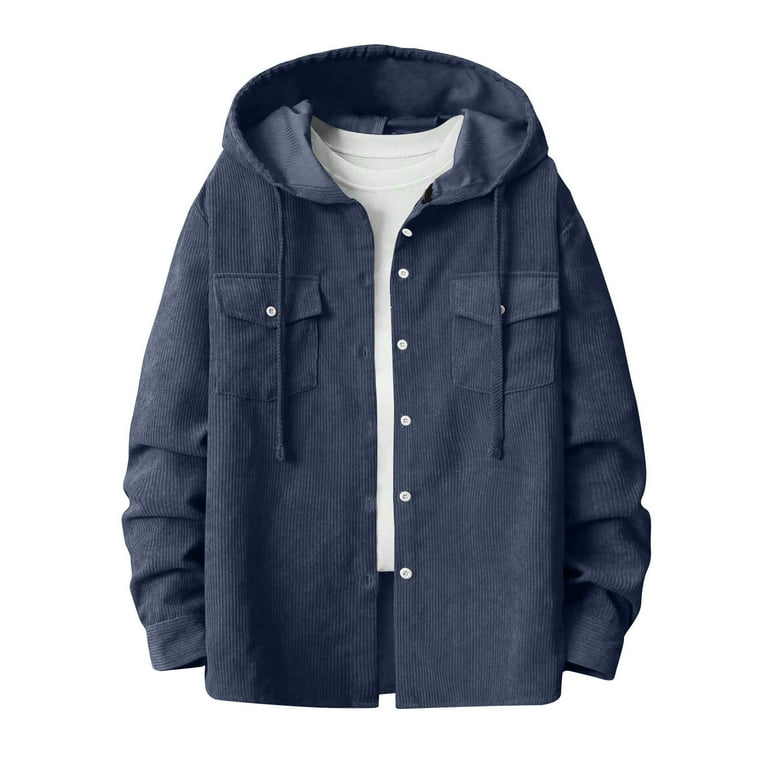 Afuyipoi Oversized Cargo Button Up Shirts for Men Hooded Jacket
