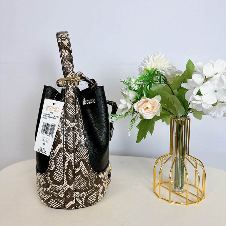 Michael Kors Reed Medium Leather Belted Bucket Crossbody Messenger 