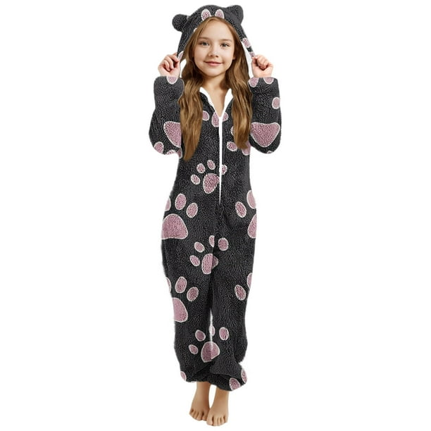 Mono de niña de manga larga con capucha y manga larga, pijama informal de invierno cálido, ropa de dormir para niña, mono de poliéster
