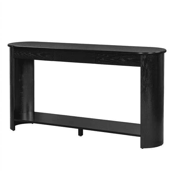 59.8" Veneer Console Table with 3 Drawers, Farmhouse Entryway Table with Shelf, Wood Sofa Table with Semi-Circular Design, Suitable for Living Room, Hallway, Entryway, Foyer, Corridor