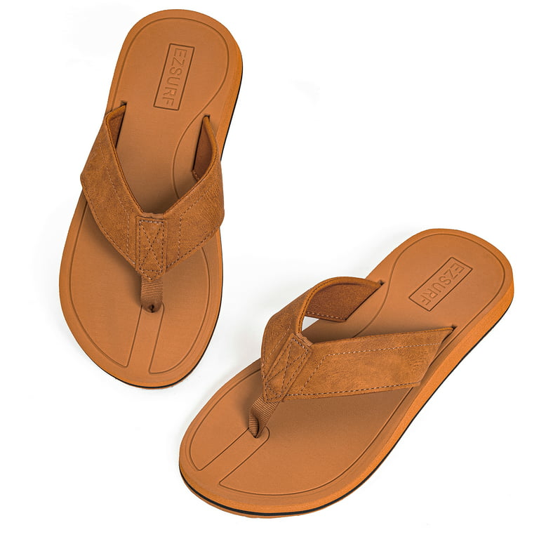 EZSURF Mens Thong Sandals with Arch Support Yoga Mat Flip Flops for Men  Leather Straps Slip On Slipper 