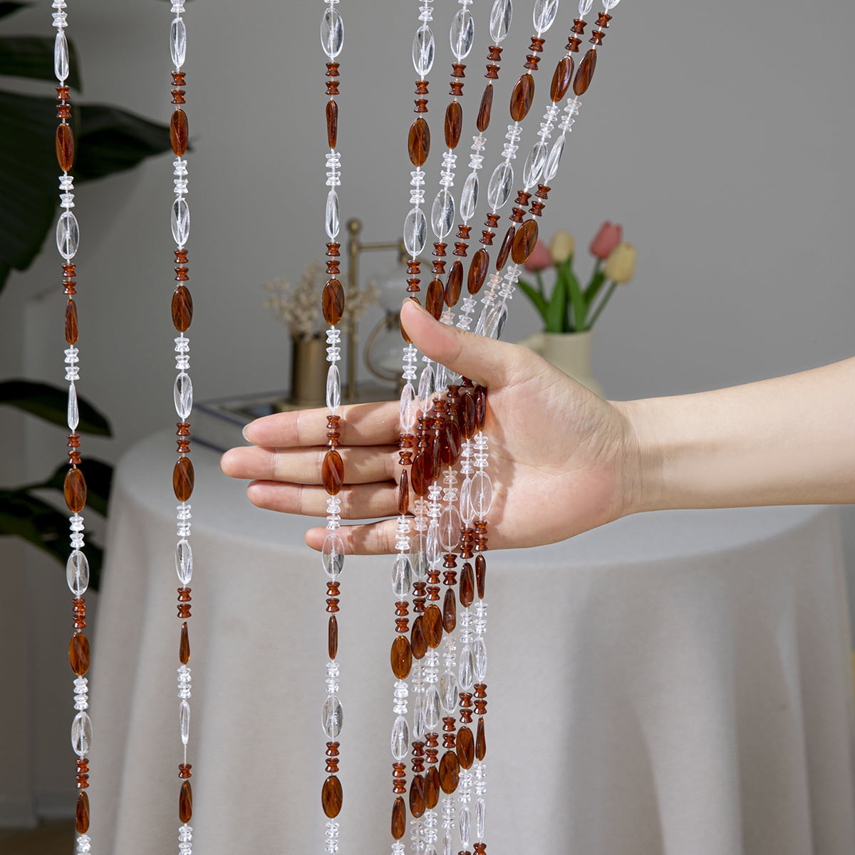 Firefly Hope 2pcs 39×78.7 Inch Clear Acrylic Beaded String Curtain, Tassel Accented Doorway Room Divider & Decor for Window, Living Room & Wedding, Coffee
