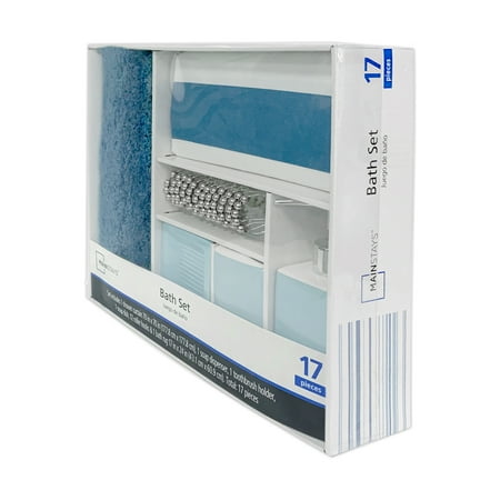 Mainstays 17-Piece Bathroom Set, Blue Stripe