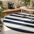 thumbnail image 3 of Round Area Rugs 7Ft, Khaki Navy Blue Striped Non-Slip Washable Circle Rugs Carpet, Farmhouse Abstract Lines Art Indoor Outdoor Rug Floor Mats Throw Runner for Bedroom Living Room Bathroom, 3 of 8