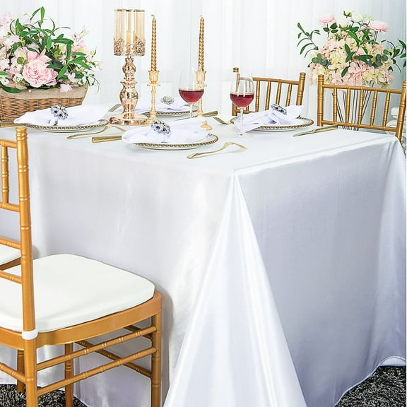 Wedding Linens Inc. 54" x 108" Satin Rectangular Table Cover Tablecloth - White