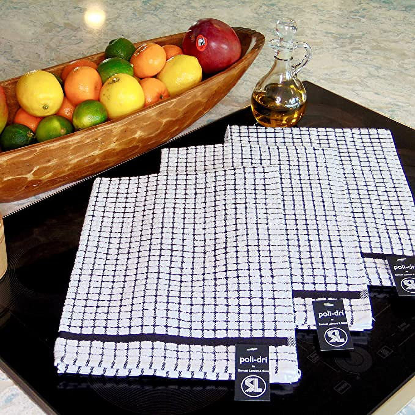 Samuel Lamont Poli-Dri 3-Piece Famous Kitchen Tea Towel Set 100% Cotton Ultra Absorbent