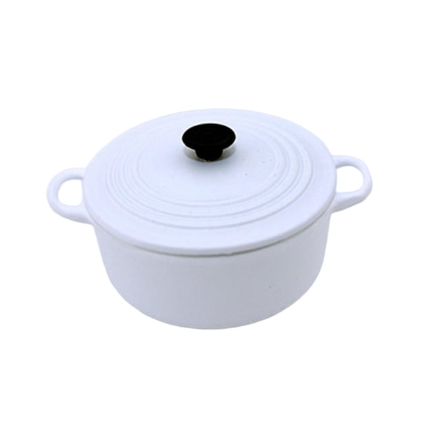 Mini ollas de aleación para casas de muñecas, accesorios para escenas en miniatura, utensilios de cocina, juguetes modelo. Blanco