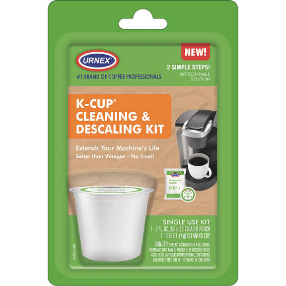 Urnex K-Cup Descaler and Cleaning Kit - Simple 2 Step - Professional K-Cup Coffee Maker Cleaning System Use with Keurig