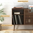 thumbnail image 3 of Record Player Stand, Record Player Table with Power Outlet, Record Storage Cabinet with Slide Door, Mid Century Modern Record Player Stand for Bedroom Living Room, 3 of 6
