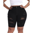 thumbnail image 5 of Gocolloa Women Plus Size Jean Shorts Stretchy High Waisted 10" Inseam Knee Length Denim Bermuda Shorts Black 18W, 5 of 6