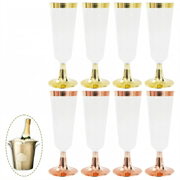 ACDANC 8Pcs Champagne Flutes Plastic 5 oz All-Around Functional Style Plastic Wine Glasses with Stem Martini Glasses for Party Wedding Family Mix1