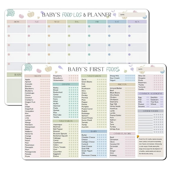Baby First Food Checklist BIROYAL con imán para nevera y registro