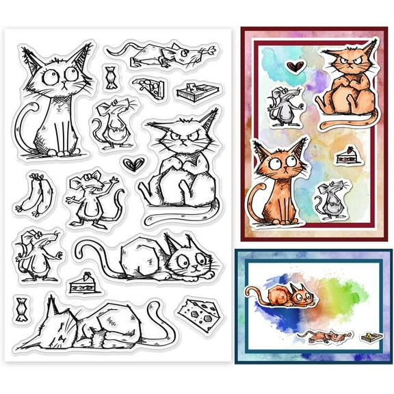 Funny Cat Mouse Clear Stamps for Cards Making Cartoon Animals Clear Stamp Seals Transparent Stamps for DIY Scrapbooking Photo Album Journal Home Decoration