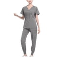 thumbnail image 1 of Ensemble de Jogging Médical pour Femmes Tenues d'Été 2 Pcs Uniforme Infirmier Manches Courtes Hauts Pantalons Cargo Uniformes de Travail, Gris, TG, 1 of 3