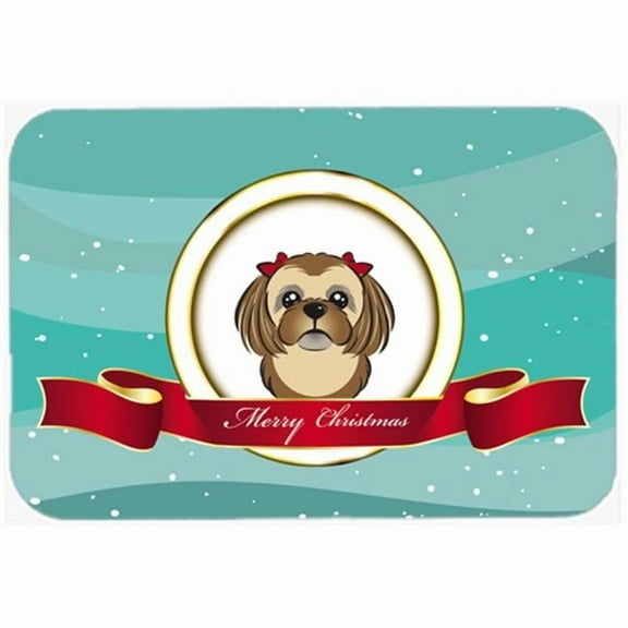 Carolines Treasures BB1559LCB Chocolate Brown Shih Tzu Merry Christmas Glass Cutting Board Large, 12H x 16W, multicolor
