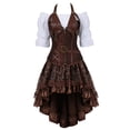 thumbnail image 1 of Grebrafan Blouse Gothique Rétro, Corset en Cuir et Jupe Tutu Ensemble 3 Pcs Femmes 2TG Brun, 1 of 5