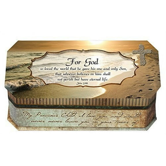 Cottage Garden John 3:16 For God So Loved the World Footprints in the Sand Design Jewelry Music Box - Plays Song Amazing Grace