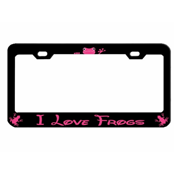 I Love Frogs Design Metal License Plate Frame Personalized/Car Accessories Car Tag Holder Cover (Black/Dark Pink)
